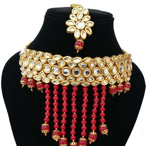 Collier choker indien classique pour femme, pour mariage, fiançailles, anniversaire, fête, vert, cristal traditionnel, Kundan, fausse perle, alliage d'or, cadeau - Product Image 2