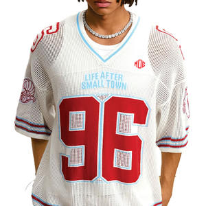 Camiseta de punto abierto de malla para hombre, estilo fútbol americano, 240 GSM, poliéster, oversize, estilo urbano, personalizada, OEM, proveedor de fábrica al por mayor, tendencia 2026 - Product Image 1