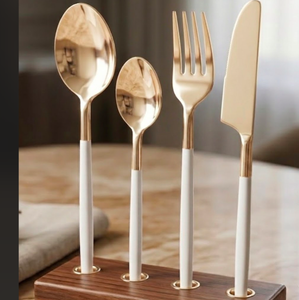 Ensemble de couverts en acier inoxydable couleur or champagne, poli miroir, pour mariage, restaurant, location de vaisselle - Product Image 4