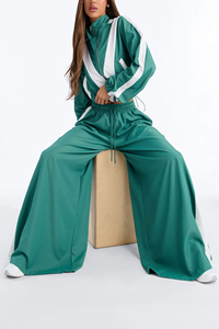 New Arrival 2026 Design Narrow Bottom Trouser Zipper <b>Jacket</b> Women's Windbreaker Set Wide Leg Open Nylon Pants <b>Rhinestone</b> - Product Image 4