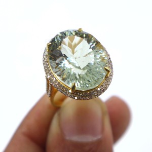 Anillo de Plata de Ley 925 Chapado en Oro con Amatista Verde Natural y Diamantes, Anillo de Regalo con Piedras Preciosas para Mujer - Product Image 1