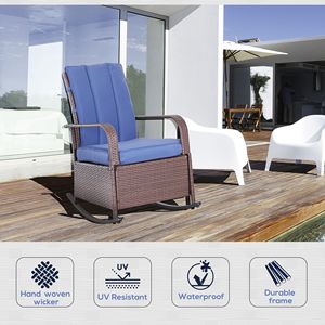 Sedia da Patio in Rattan Blu Regolabile con Cuscino Morbido e Poggiapiedi Reclinabile per una Seduta Confortevole - Product Image 4