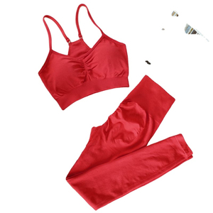 Conjunto de yoga para mujer, 2 piezas, color morado liso, top corto con espalda cruzada, leggings de cintura alta y longitud completa, ropa deportiva transpirable sin costuras - Product Image 2