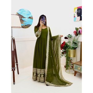 BATA DE TRABAJO DE SECUENCIA BORDADA GEORGETTE ATRACTIVA CON DUPATTA VERDE - Product Image 1