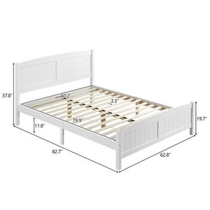 Testiera curva in pino massiccio a strato singolo Queen Pine con fondo letto in legno e telaio letto a righe verticali bianche - Product Image 2