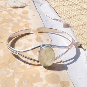 กำไลข้อมือเงินแท้ 925 ประดับพลอยเพรนไนต์ธรรมชาติ รูปไข่ ทำมือ ปรับขนาดได้ เครื่องประดับผู้หญิง สำหรับคริสต์มาส - Product Image 6