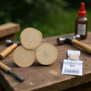 Base in Legno Naturale ILAN Rotonda 0,5x6x7cm Set da 3 Pezzi per Artigianato - Product Image 3