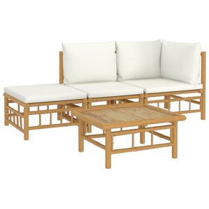 Ensemble de salon de jardin blanc crème en bambou naturel et polyester - Product Image 3