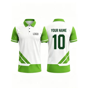 Nouvelle personnalisation, polo personnalisé blanc et vert à blocs de couleurs géométriques, prend en charge le maillot de cricket avec nom dans un style unique - Product Image 2