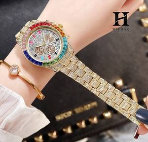 Reloj de Lujo para Hombre con Bisel Arcoíris, Reloj de Pulsera HipHop con Diamantes de Imitación en Oro, Cronógrafo con Piedras de Corte Baguette Coloridas - Product Image 6