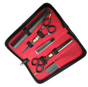 Kit de ciseaux à effiler de qualité supérieure couleur argent 6 pièces, magnifiques kits de barbier avec étui en cuir à fermeture éclair - Product Image 5