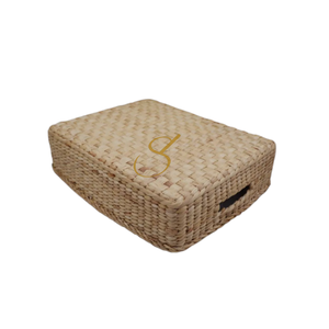 Handwoven Water Hyacinth Storage <b>Basket</b>: <b>Rectangular</b> Storage with Handles - Product Image 1