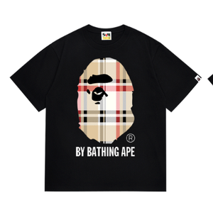 Camiseta de Hombre Bathing Ape con Estampado de Cabeza de Mono a Cuadros, 100% Algodón, Estilo Casual - Product Image 2