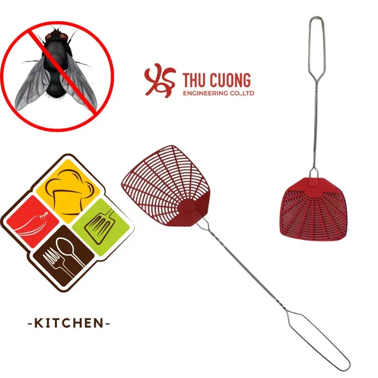 VN คู่มือ Fly Swatter Killer คุณภาพสูงพลาสติก ABS ด้ามจับโลหะใช้ห้องครัวห้องรับประทานอาหารปลอดภัยเด็กที่มีประสิทธิภาพสูงแมลง