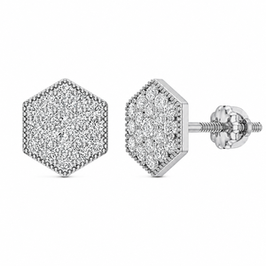 1/2 TCW Real Diamond Hip Hop Cluster Stud <b>Earrings</b> in 10K White Gold | Hexagon Shape Screw <b>Back</b> <b>Earrings</b> Luxury Jewelry For Her - Product Image 1