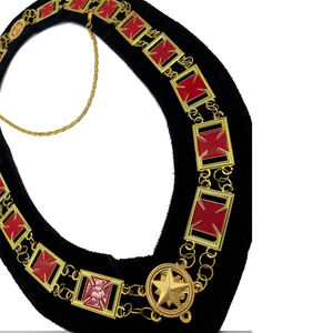 Collar de oficial de Rito Escocés de la Francmasonería, de terciopelo granate, con cadena - Regalia masónica personalizada - Product Image 6