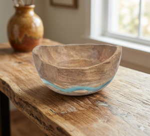 Bol de service en bois d'acacia antique lisse au design moderne pour salade, soupe de riz, riz, bol de service alimentaire - Product Image 1