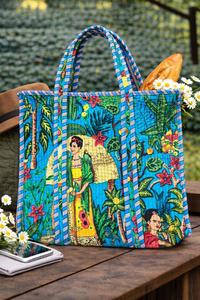 Sac fourre-tout en coton matelassé et imprimé à la main, magnifique sac de plage en coton pour femme, sac de shopping fait main avec décorations imprimées - Product Image 4