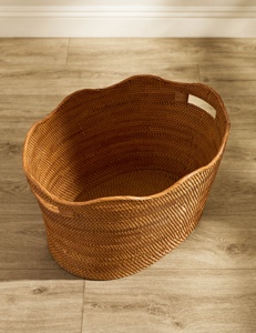 Boho round <b>wicker</b> <b>basket</b> natural rattan storage organizer <b>baskets</b> Vietnam wholesale supplier - Product Image 6