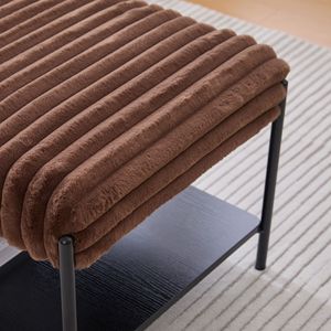 30.7\" Wide Faux Fur Footrest Ottoman Coffee <b>Table</b> <b>with</b> Black Metal Legs Wooden Open Storage Shelf <b>Stools</b> & Ottomans - Product Image 5