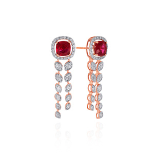 Boucles d'oreilles en or rose avec rubis et diamants, taille ronde, bijoux de luxe pour femmes, diamants de laboratoire - Product Image 2