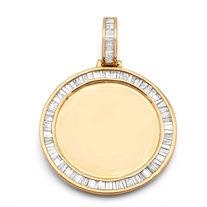 D'VINS JEWELS 18K Solid Gold Hip Hop Round Charm with Baguette Diamond Border Channel Set Classic Pendant Unisex Everyday Wear - Product Image 2