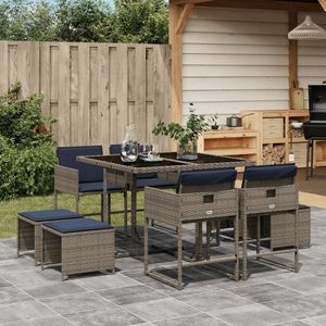 Juego de comedor de patio de ratán polivinílico gris de 9 piezas con cojines Juegos de jardín - Product Image 1