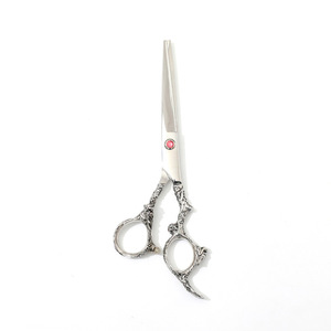 Tijeras de peluquería de punta fina para diestros, de acero inoxidable, mango largo, diseño plano/dentado, para uso en hospitales veterinarios y barberías - Product Image 2