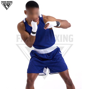 Ensemble short et maillot de boxe unisexe entièrement personnalisé blanc et bleu délavé, extensible, haute qualité, séchage rapide, respirant, 100% coton - Product Image 5