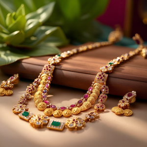 Fine Jewelry Bridal Temple <b>Necklace</b> with <b>Ruby</b> Semi Precious Stone Embellishment - Product Image 3