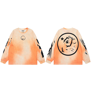 เสื้อยืดคอกลมแขนยาวสีเหลืองสำหรับผู้ชาย แต่งขอบตัดกัน พิมพ์ลายกราฟิกสุนัข เสื้อยืดลำลอง - Product Image 2