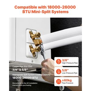 Set di tubi in rame per climatizzazione da 25 piedi, 3/8FT 5/8FT OD, con isolamento in PE bianco ispessito e raccordi svasati per sistemi HVAC - Product Image 4