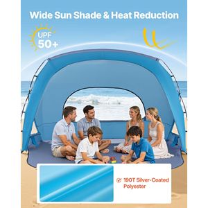 Tenda da Spiaggia Portatile Leggera per 6 Persone, Protezione UPF 50+, Borsa per il Trasporto con Tasche per Sabbia, Tettoia Ombreggiante per Giornate in Spiaggia - Product Image 2
