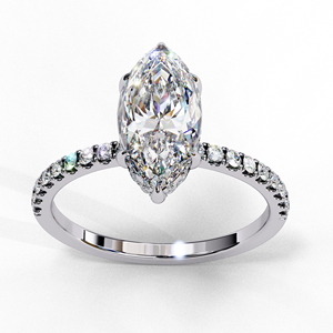 Anillo de compromiso y aniversario de boda para mujer, clásico, con diamante de 1.5 quilates, corte marquesa pavé, oro de 14k, halo oculto, certificado IGI - Product Image 6