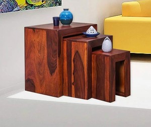 Minimalist Solid Wood Nesting Tables Set of 3 | <b>U</b>-Shaped Waterfall Edge Stool Set | Wholesale <b>Living</b> Room Furniture - Product Image 3
