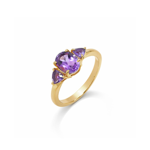 Sterling <b>Silver</b> 925 Amethyst Oval and Trillion Three Stone <b>Ring</b> Prong <b>Set</b> Designer Gemstone Jewelry - Product Image 1