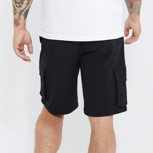 Shorts cargo noirs pour hommes, taille mi-haute, élastiques, respirants, en coton, décontractés, avec poches - Product Image 2
