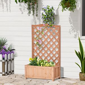28\" X 11\" X 46\" Classic Wooden Raised Garden Bed with <b>Trellis</b> Brown Pack for Hotels for Wall <b>Flower</b> Pot Drainage Designed - Product Image 2