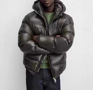 Veste matelassée unisexe à capuche pour l'hiver, en toile et polyester, coupe-vent, fermeture éclair sur le devant, coupe décontractée, color block - Product Image 2