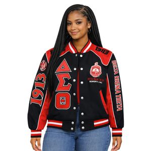 Delta Sigma Theta Black Racing Twill Jacket for Women Comfortable Fit Premium Fabric Greek Sorority Apparel Casual Wear - Product Image 1