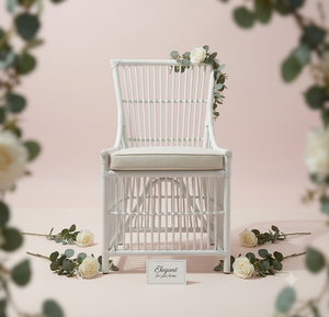 Chaise de salle à manger moderne en rotin naturel blanc, tressée à la main, style bistrot français, avec coussin confortable, mobilier de salle à manger, écologique et durable - Product Image 3