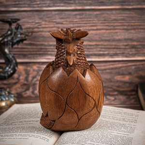 Figurine de dragon en bois massif, décoration d'intérieur, œuvre d'art en bois de dragon personnalisée, usine OEM, sculpture de dragon en bois de qualité supérieure, article cadeau - Product Image 4