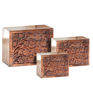 Carved Wooden Urn Box Floral Pattern Memorial <b>Keepsake</b> Cremation <b>Ash</b> Holder Decorative Funeral Supply - Product Image 1