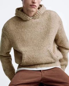 Sweat à capuche OEM pour homme, coupe classique, hiver, épaules tombantes, en molleton, motif uni, tricoté, teint uni - Product Image 2