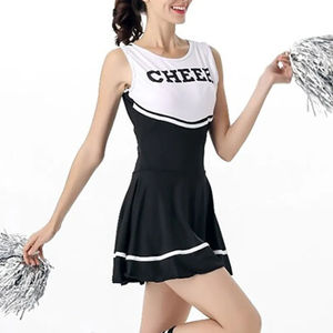 Ensemble d'uniformes de cheerleading noir et blanc avec pompons assortis, robe de cheerleading pour filles, tenue de performance d'équipe, tenue de sport - Product Image 4