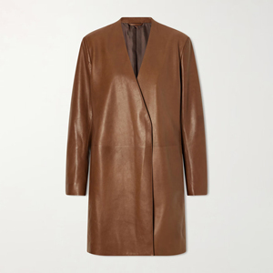 Men Women Long Leather Overcoat Soft Genuine Hide Warm Winter Outerwear Wide Lapel Collar Button Closure Classic Formal Casual - Product Image 1