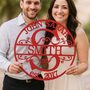 Personalized Family Name Metal <b>Wall</b> Art Custom Monogram Sign Round Steel <b>Wall</b> Decor Established Date Home Decoration - Product Image 5