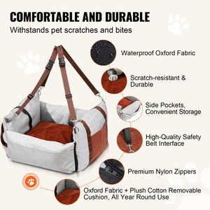 Sedile Rialzato Impermeabile per Cani di Taglia Media con Tasca Portaoggetti e Guinzaglio di Sicurezza, in Tessuto di Cotone PP per Auto e Gatti - Product Image 3
