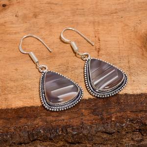 Pendientes de plata con ágata natural de Botsuana en forma de pera, estilo vintage, plata de ley 925, joyería bohemia hecha a mano, regalo para ella - Product Image 3