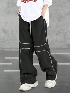 Pantalon baggy pour homme Y2K avec passepoil contrastant, cordon de serrage, pantalon de survêtement tendance unisexe, pantalon cargo surdimensionné pour homme avec poches - Product Image 2